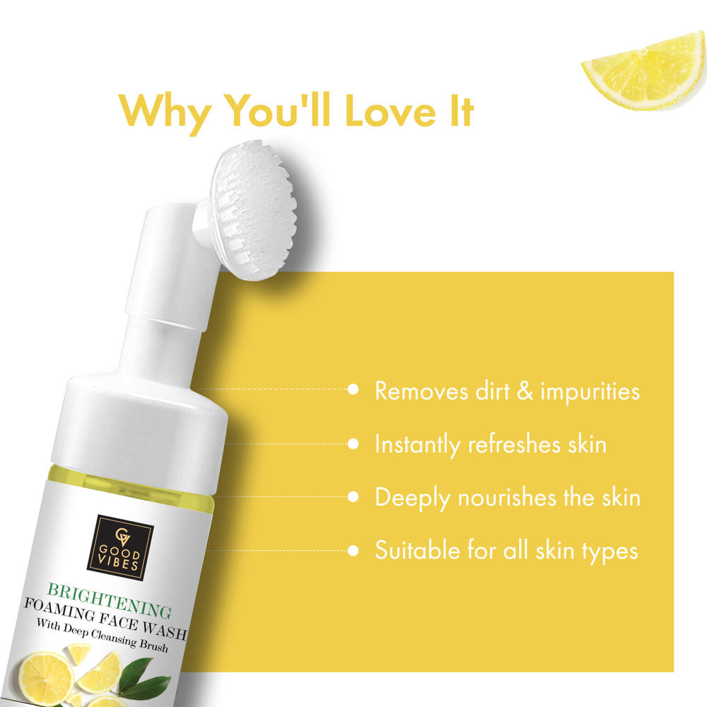 Good Vibes Lemon Brightening Foaming Face Wash With Deep Cleansing Brush