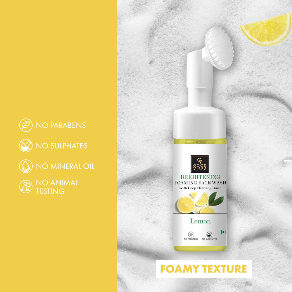 Good Vibes Lemon Brightening Foaming Face Wash With Deep Cleansing Brush