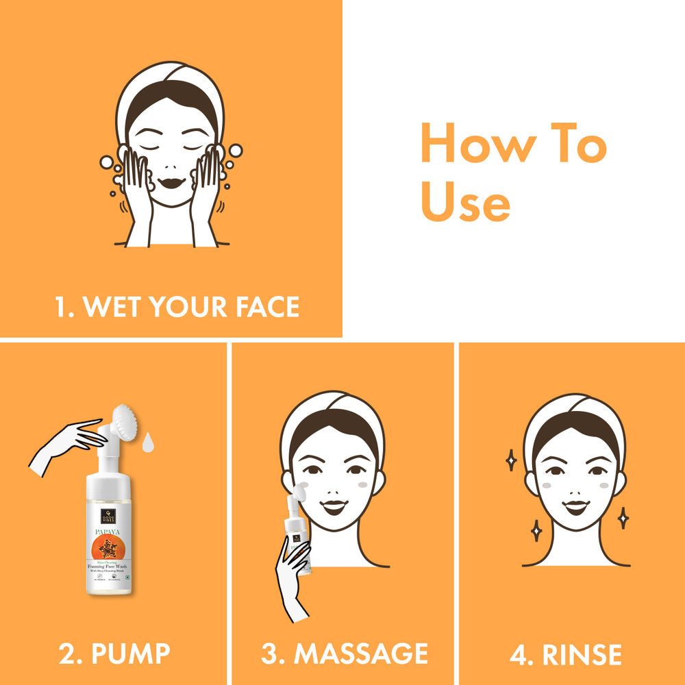 Good Vibes Papaya Skin Clearing Foaming Face Wash with Deep Cleansing Brush