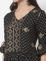 Thumbnail for Myshka Women's Black Rayon Printed 3/4 Sleeve V Neck Casual Dress