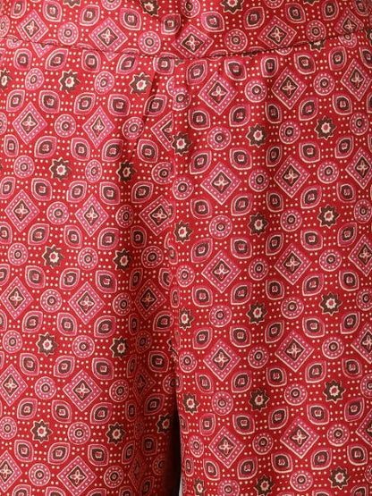 FIORRA Women's Red Cotton A-Line Kurta Set - Distacart