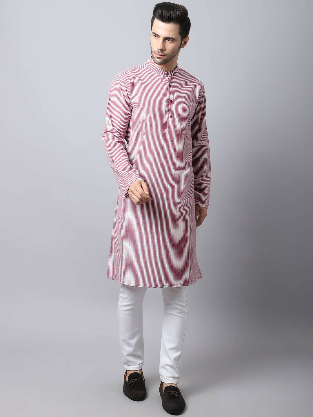 Even Apparels Red Pure Cotton Men's Kurta With Band Collar - Distacart