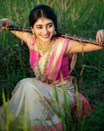 Thumbnail for DEIANA'S Beautiful Golden Jari with New Design Soft Lichi Silk Saree - White - Distacart