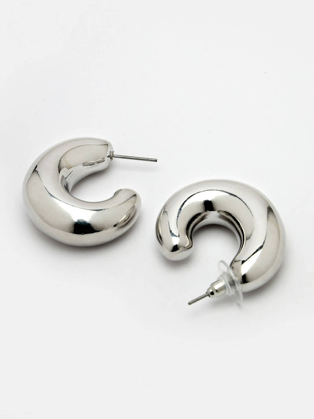 NVR Women Silver-Plated Circular-Shaped Half Hoop Earrings - Distacart