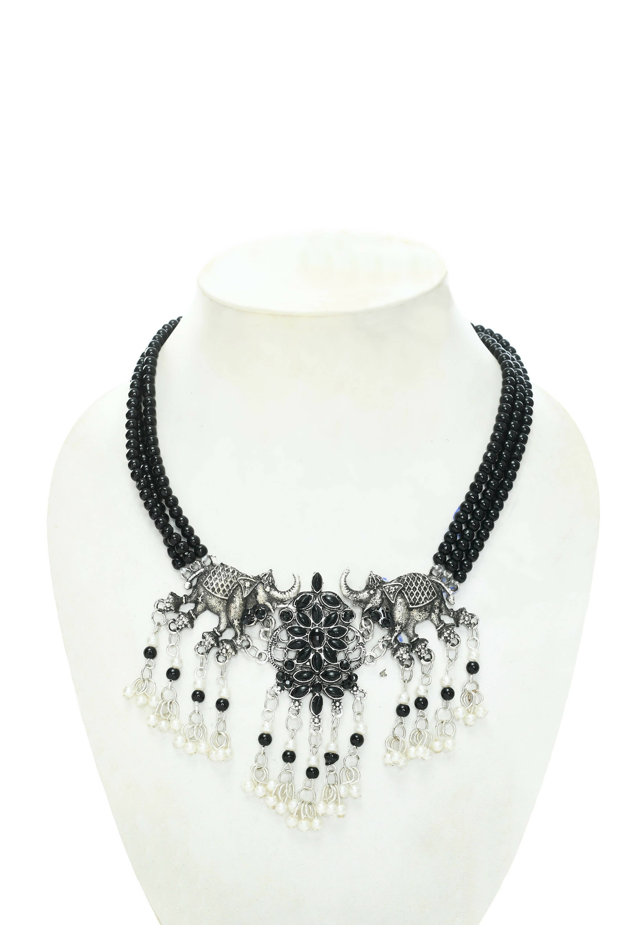 Mominos Fashion Johar Kamal Silver-Plated Brass Finish Elephant Desgin Choker For Women (Black) - Distacart