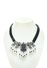 Thumbnail for Mominos Fashion Johar Kamal Silver-Plated Brass Finish Elephant Desgin Choker For Women (Black) - Distacart