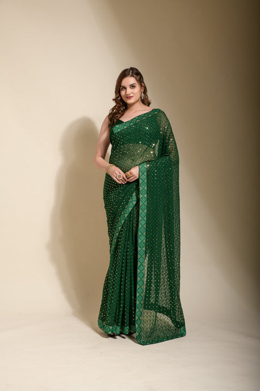 Malishka Women's Green Georgette Sequence Embroidery Bollywood Saree With Blouse Piece - Distacart