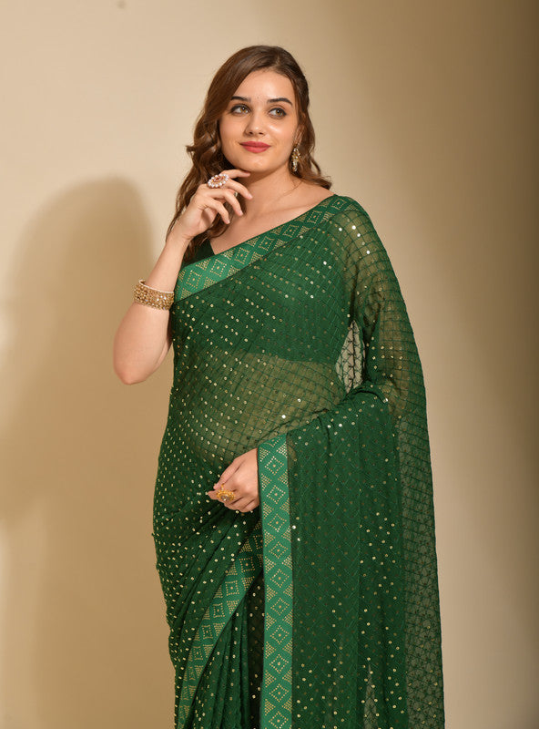 Malishka Women's Green Georgette Sequence Embroidery Bollywood Saree With Blouse Piece - Distacart