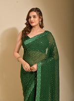 Thumbnail for Malishka Women's Green Georgette Sequence Embroidery Bollywood Saree With Blouse Piece - Distacart
