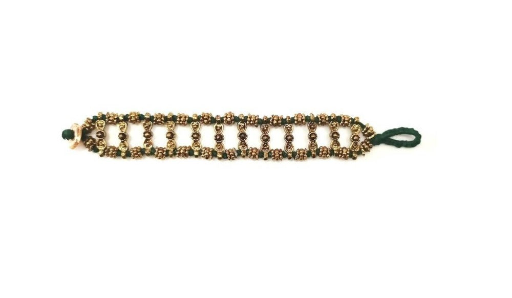 Bling Accessories Antique Brass Hand Weaved Metal Beads Bracelet