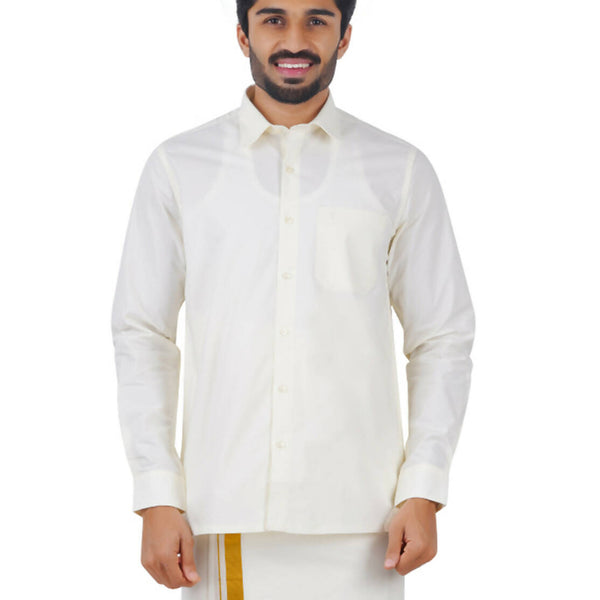 Ramraj Cotton Mens Cotton Light Cream Colour Full Sleeve Shirt - Distacart