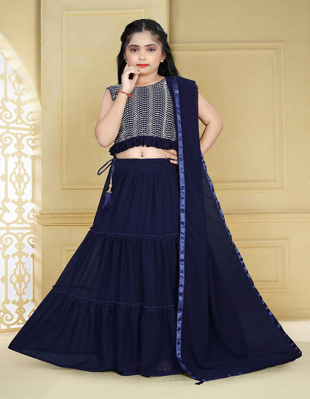 Wedding Designer Blue Georgette Kidswear Lehenga - Aaradhna - Distacart