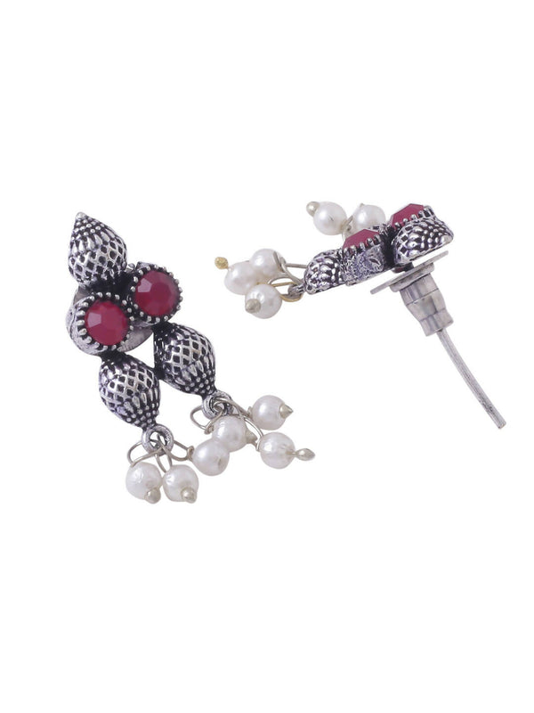 NVR Women's silver plated & Pink CZ stone handcrafted jewellery set main image 0