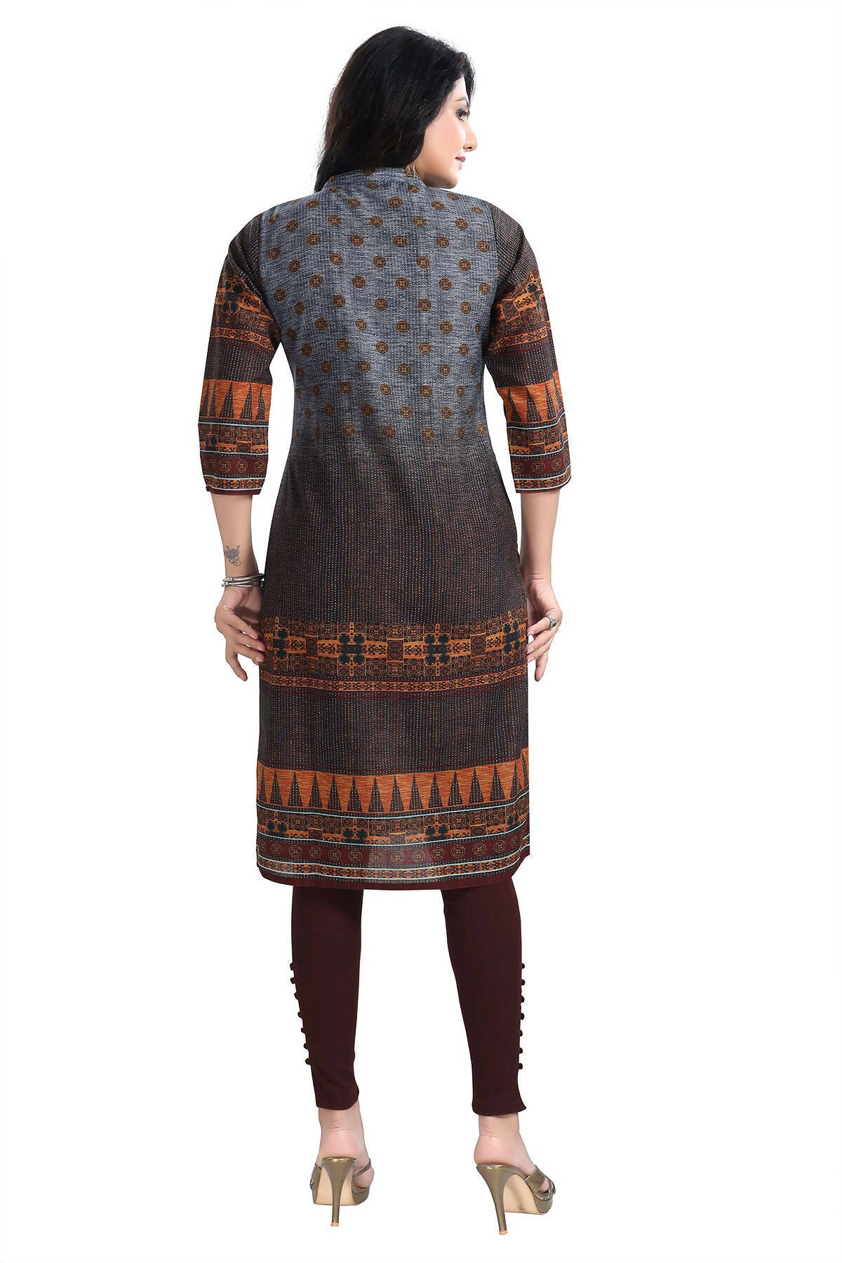 Snehal Creations Beautiful Brown Designer Print Cotton Slub Long Kurti Tunic - Distacart