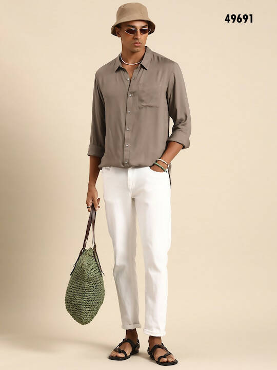 Grey Men Rayon Classic Opaque Casual Shirt - Mahotsav - Distacart