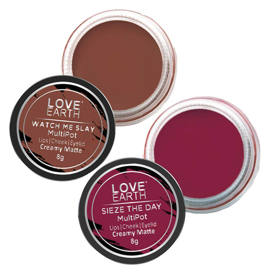 Love Earth Lip Tint & Cheek Tint Multipot Combo Raspberry Pink & Caramel Brown - Distacart