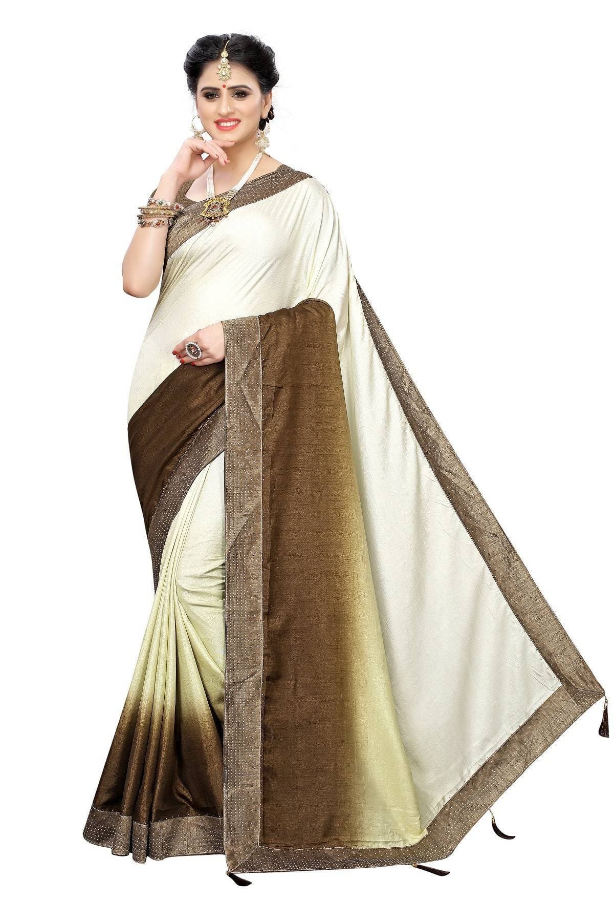 Vamika Brown Sana Silk Stone Work Saree