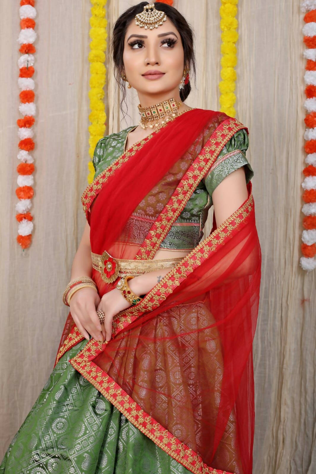 DEIANA'S Beautiful Pure Jari Silk Weaving Lehengha Choli - Mehndi - Distacart