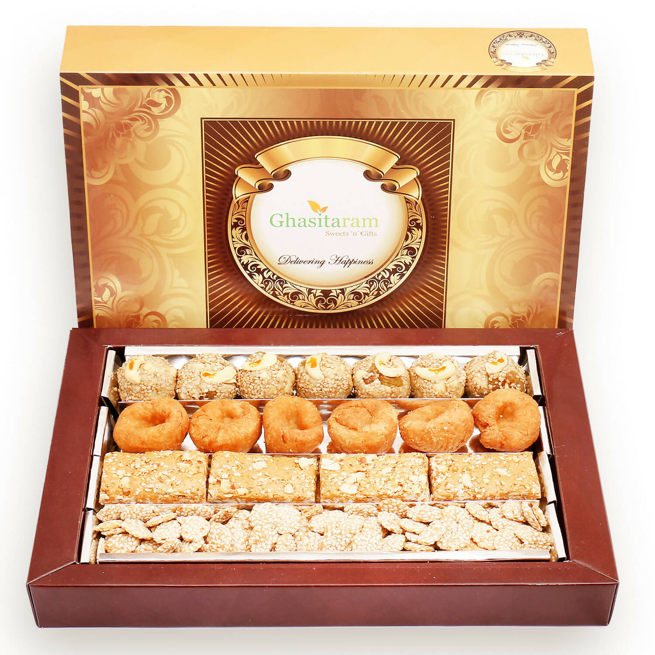 Ghasitaram Sankranti /Lohri Sweets-Assorted box of Revadi, Gud Gachak, Khajoor and Til Laddoo (Bhuga) - Distacart