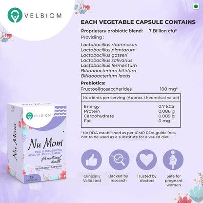 Velbiom Nu Mom Probiotic Health Capsules For Women - Distacart