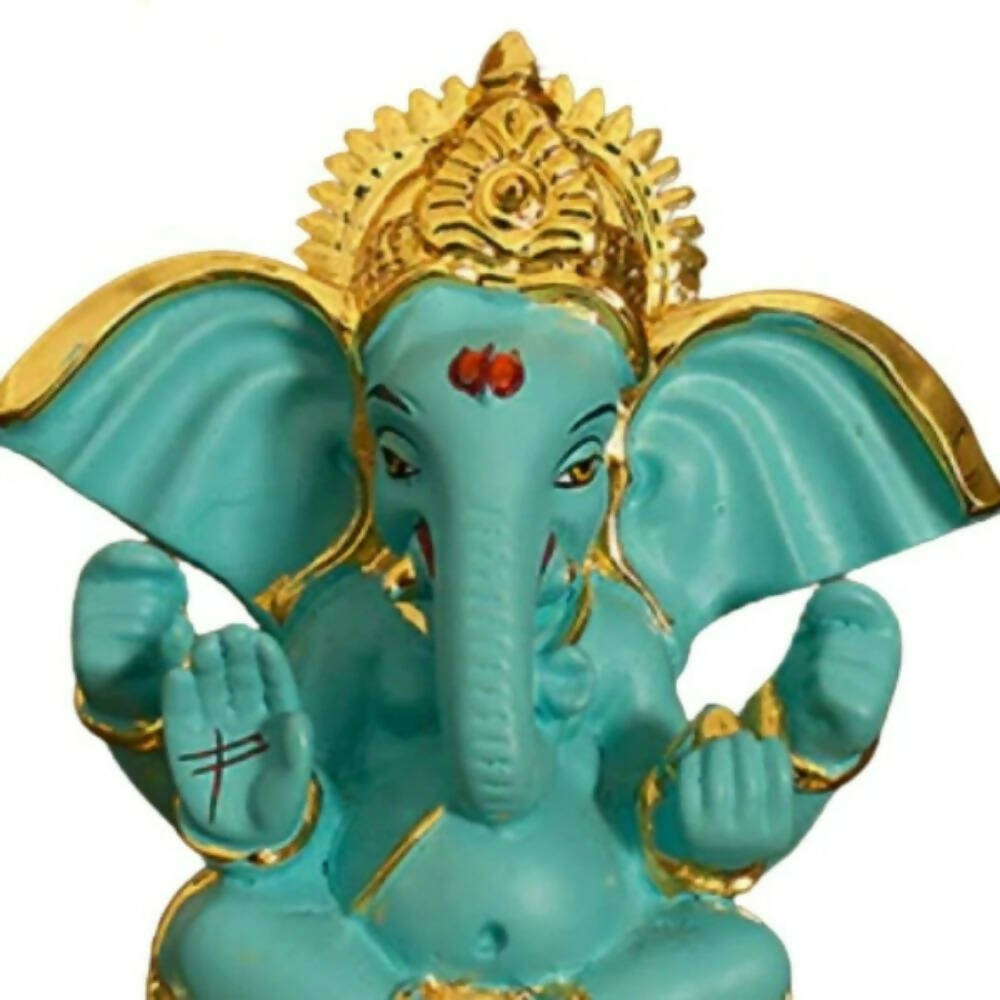 Tamas Gold Plated Gaj Karna Ganesh Idol Flora Blue & Gold Color - Distacart