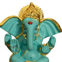 Thumbnail for Tamas Gold Plated Gaj Karna Ganesh Idol Flora Blue & Gold Color - Distacart