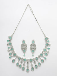 Thumbnail for NVR Women Silver Plated & Turquoise Cz Stone Handcrafted Jewellery Set - Distacart