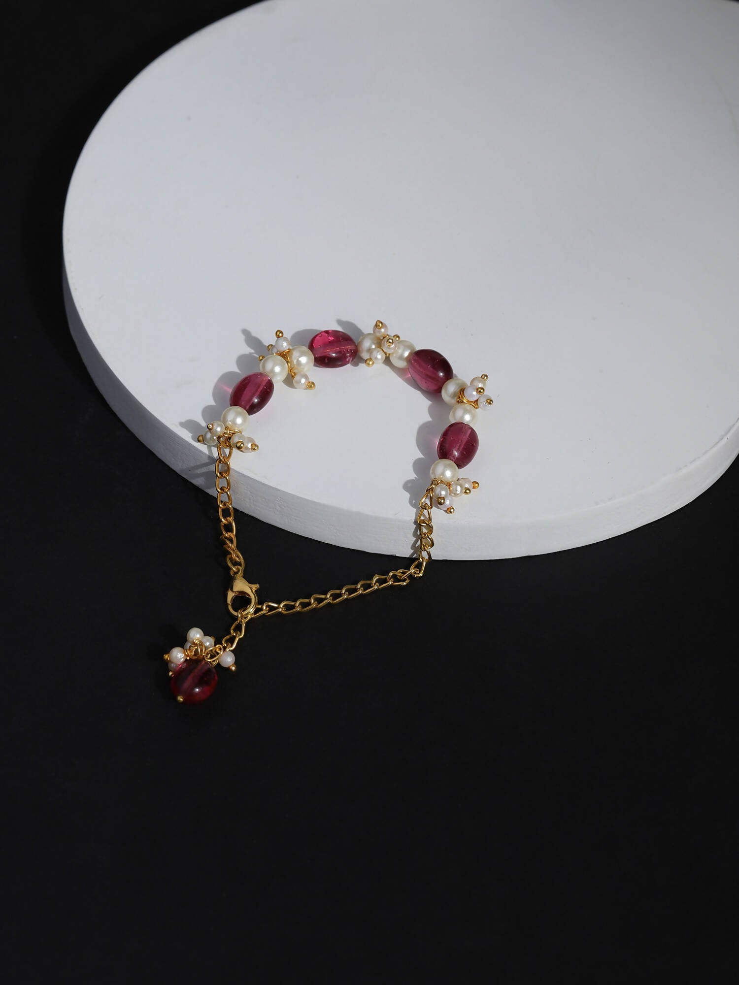 Women's Gold-Toned White Brass Kundan Gold-Plated Link Bracelet - Ruby Raang - Distacart