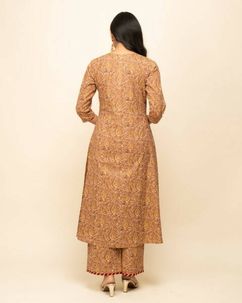 FIORRA Women's Brown Cotton A-Line Kurta Pant With Dupatta - Distacart