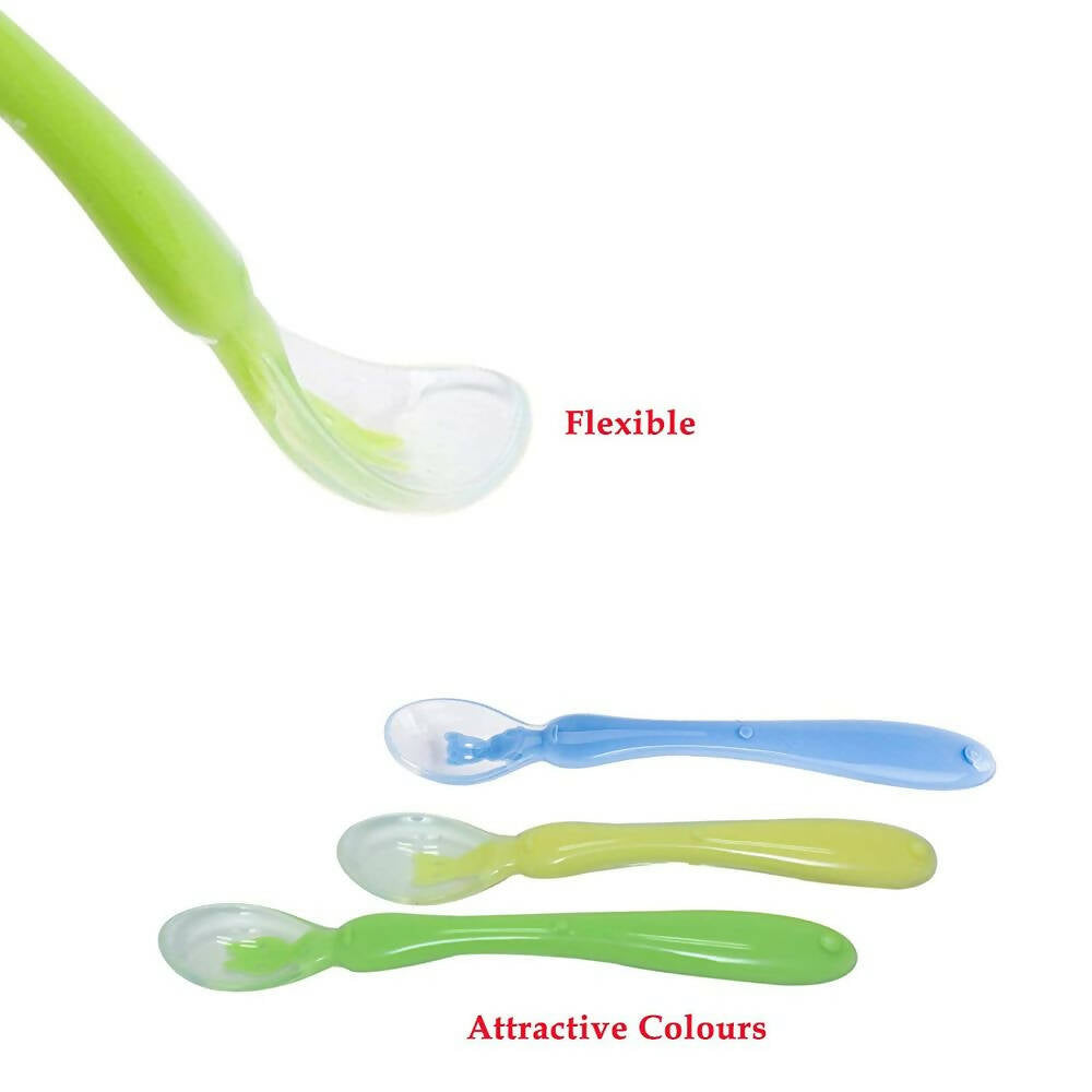 Safe-O-Kid Soft Silicone Tip Spoons Set Box (2 Spoons), Yellow & Green - Distacart