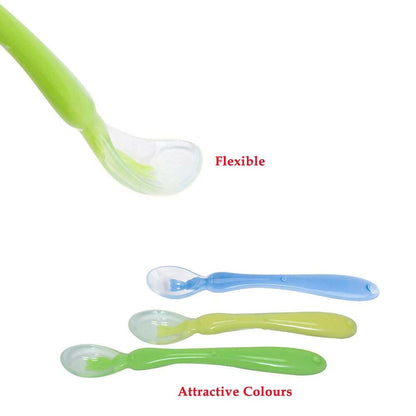 Safe-O-Kid Soft Silicone Tip Spoons Set Box (2 Spoons), Yellow & Green - Distacart