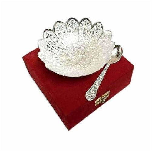German Silver Flower Shaped Bowl With Spoon - Distacart