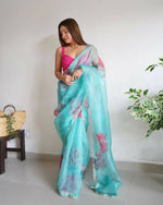 Thumbnail for Vamsee Sky Blue Organza Saree - Distacart