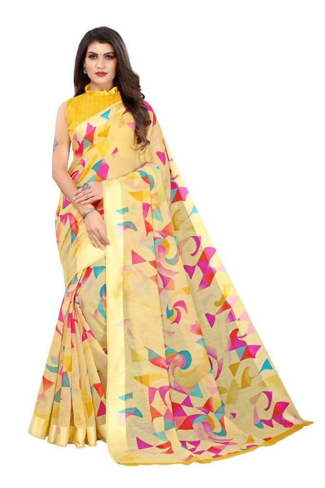 Vamika Yellow Linen Satin Border Saree