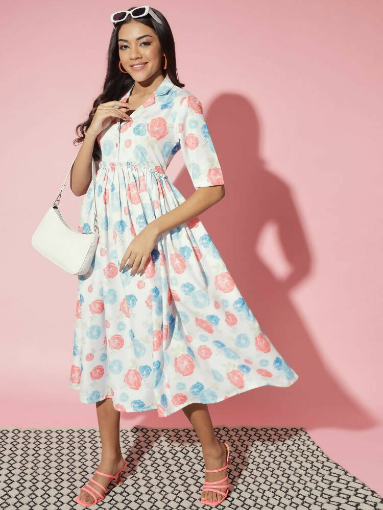 Myshka Women Multi Floral Rayon A-Line V-Neck Dress - Distacart