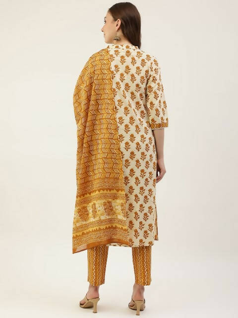 FIORRA Women's Yellow Cotton Straight Kurta Pant With Dupatta - Distacart