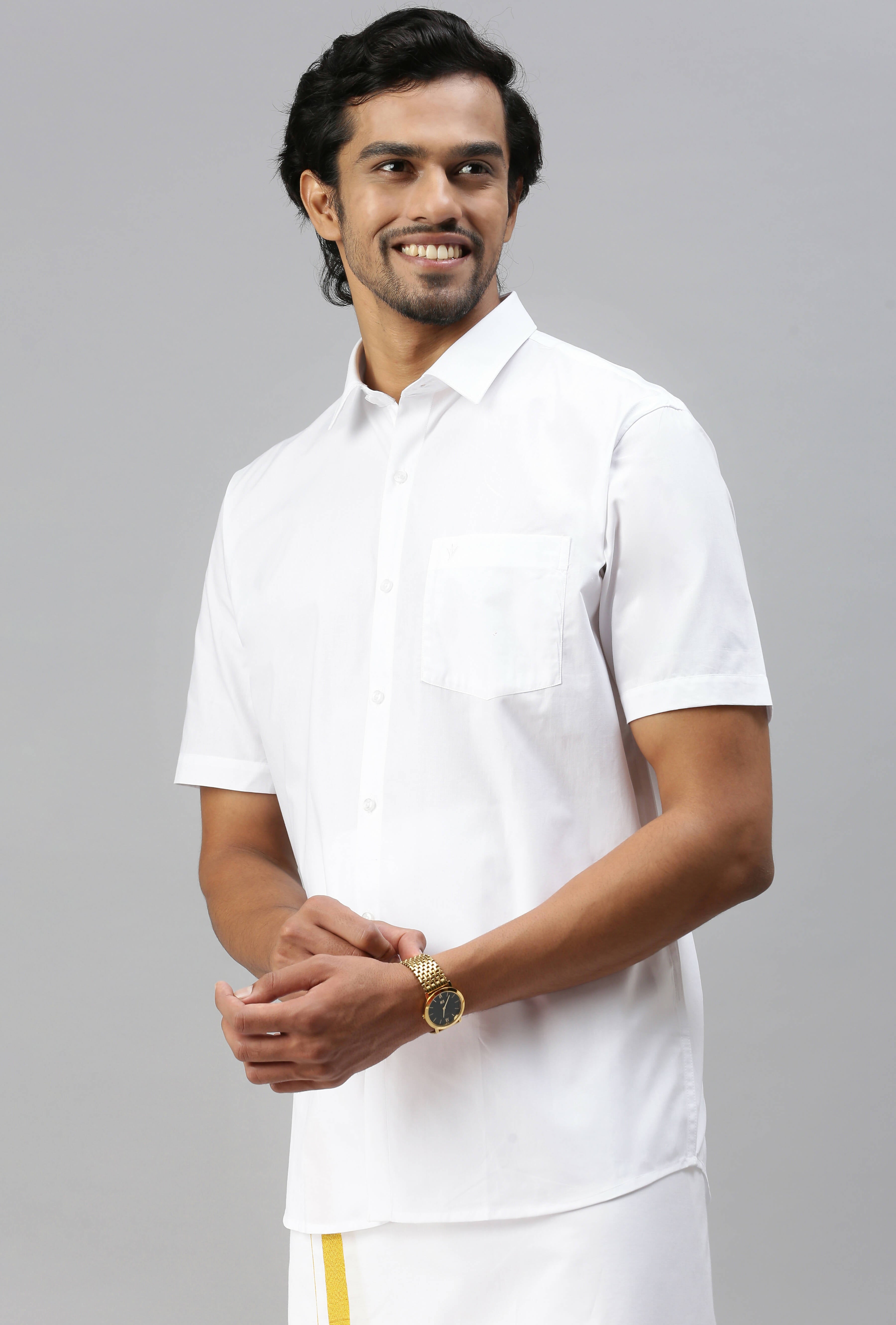 Ramraj Cotton Mens Half Sleeve Formal 100 % Cotton White Shirt - Distacart