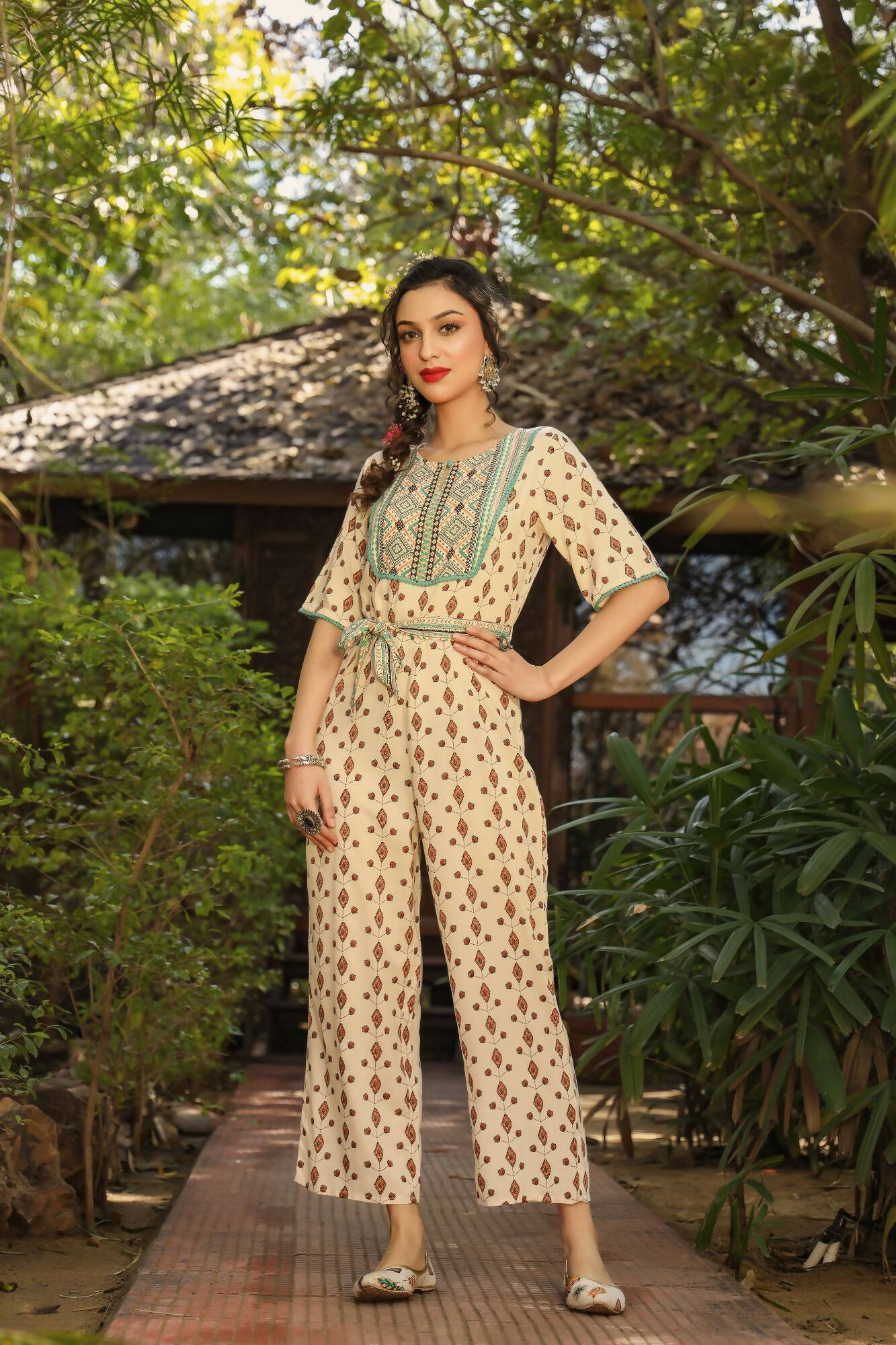 Juniper Women Ivory Rayon Printed Straight Jumpsuit - Distacart