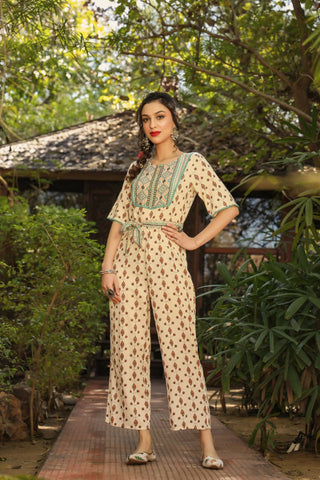 Juniper Women Ivory Rayon Printed Straight Jumpsuit - Distacart