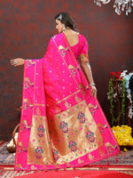Thumbnail for Lorenvalley Fashion Magenta Soft Paithani Silk Woven Design Gold Zari Meenakari Weaving Saree - Distacart
