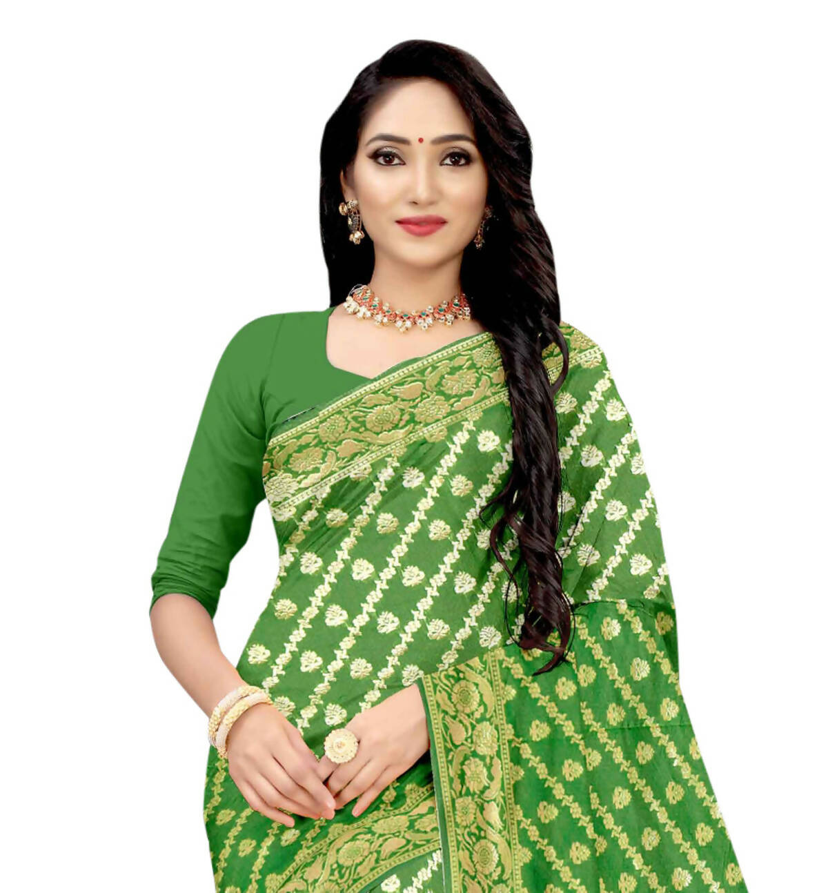 Vamika Green Weaving Banarasi Jacquard Saree - Distacart