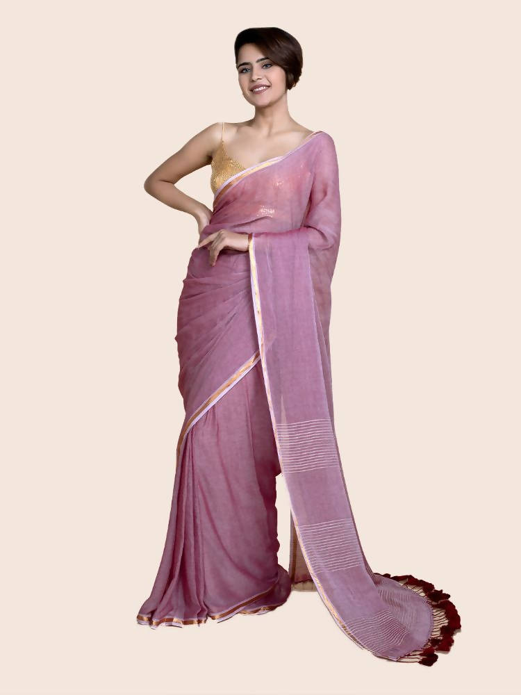 Suta Women Maroon Mul Cotton Saree With Zari Border And Ghicha Pallu - Distacart