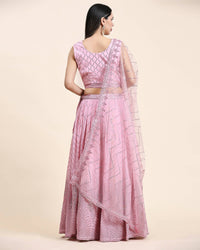 Thumbnail for Pink Pure Viscose Georgette Sequence Embroidery work Lehenga Choli with Dupatta - Aakriti - Distacart