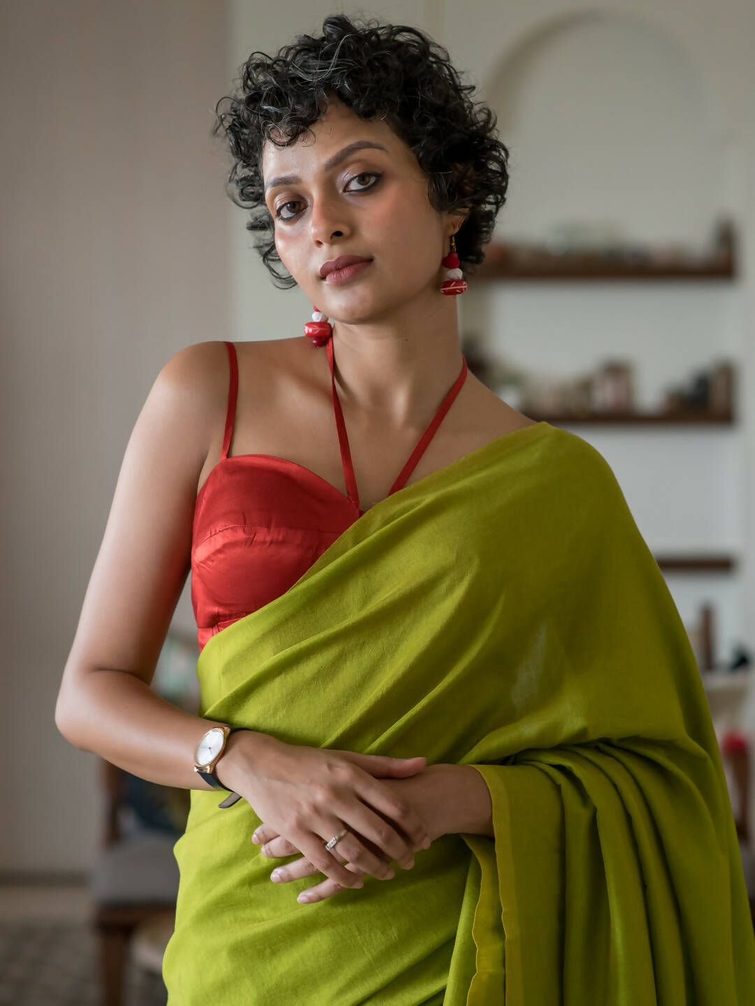 Suta Lime Green Solid Cotton Blend Saree - Distacart