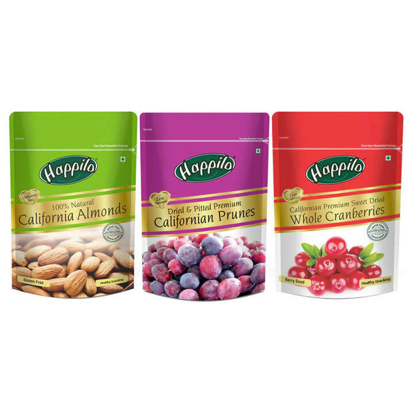 Happilo Premium Dry Fruits Combo (Californian Almonds, Prunes, Cranberries) - Distacart