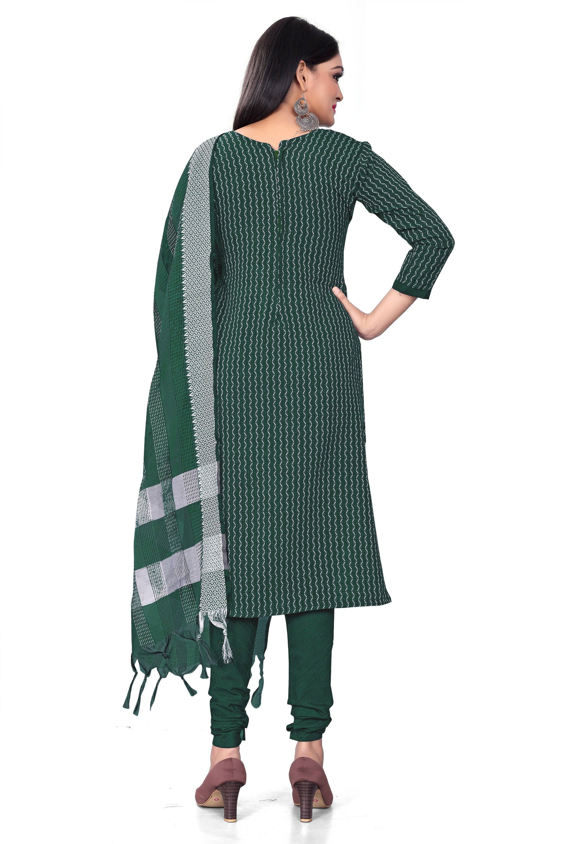 Green Cotton Jacquard Woven Unstitched Dress Material - Amara - Distacart