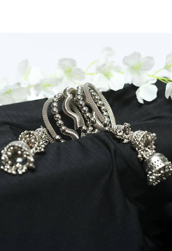 Tehzeeb Creations Silver Colour Bracelet With Jhumki Style