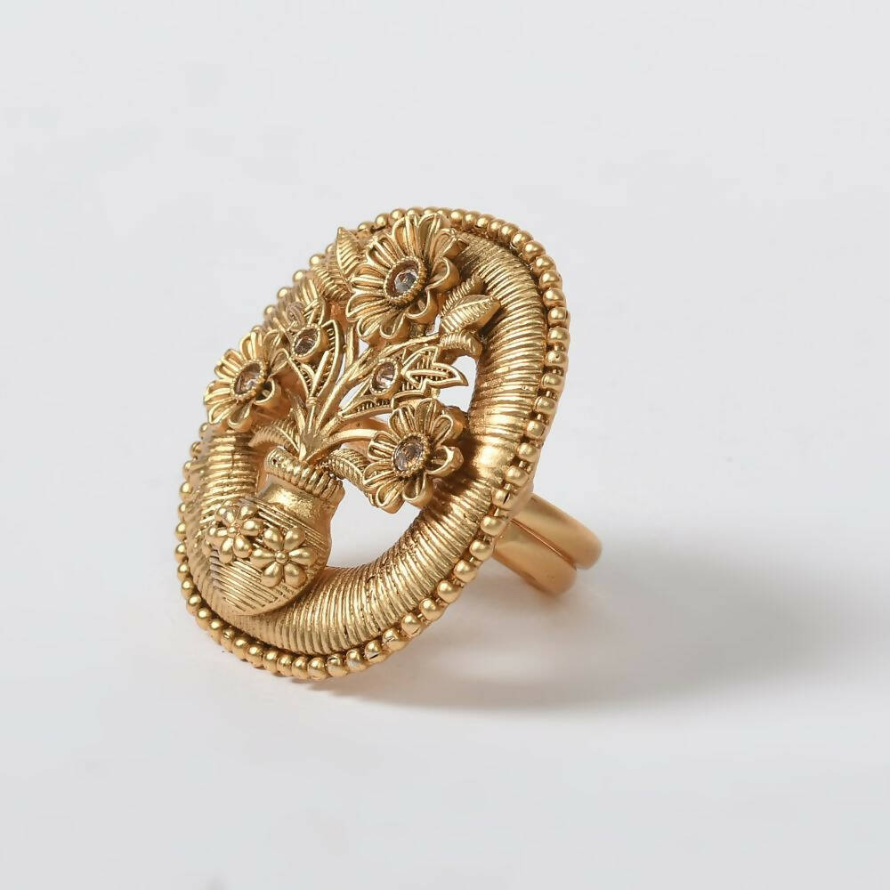 Mominos Fashion Joharkamal Gold-Plated Stone Studded Adjustable Finger Ring - Design 15 - Distacart