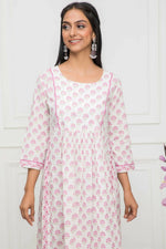 Thumbnail for Myshka Women White Floral Rayon Straight Round Neck Kurtas - Distacart