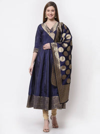 Thumbnail for Myshka Blue Color Silk Solid Anarkali Gown With Dupatta
